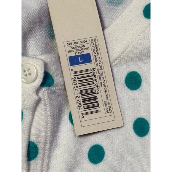 Merona White & Teal Polka Dot Cardigan Sweater Women Large Long Sleeve NWT - Picture 6 of 16
